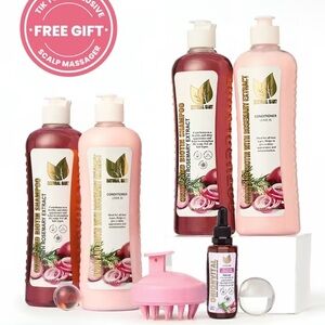 Pink & Dark Pink Rosemary Shampoo and Conditioner Set with Free Scalp Massager